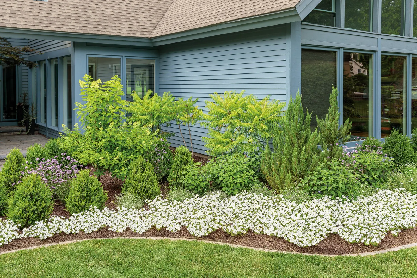 Snowdrift™ Petunia — it performs beautifully as a lush filler that softens rims and cascades over edges