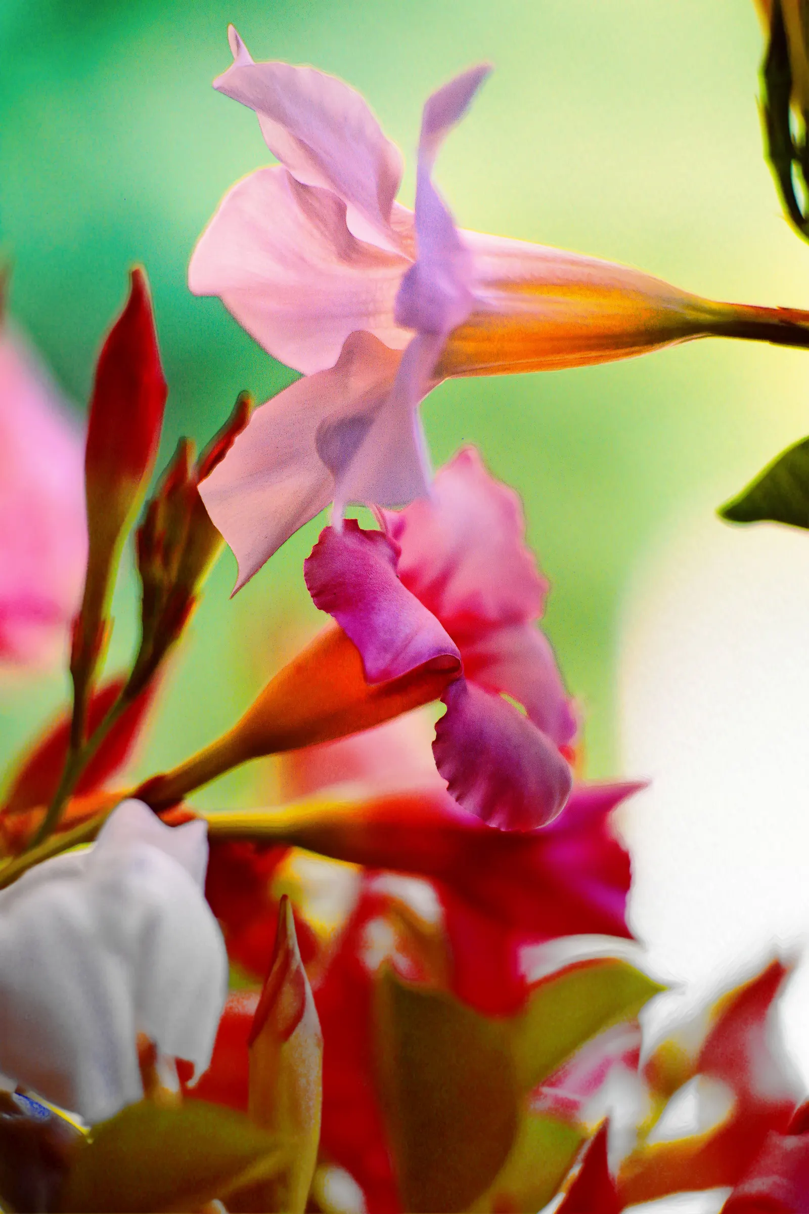 Mandevilla (Mandevilla Hybrids) — widely appreciated for their trumpet-shaped blooms; they thrive in full to partial sun, requiring well-drained, image 53